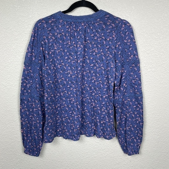 NWT Lucky Brand Floral Print Lace Inset Peasant Top Long Sleeve V Neck Sz XS - Picture 7 of 16